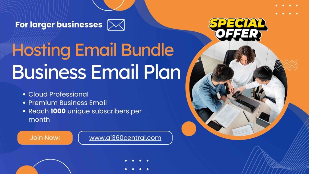 "Business email plans bundle with cloud hosting and email marketing"